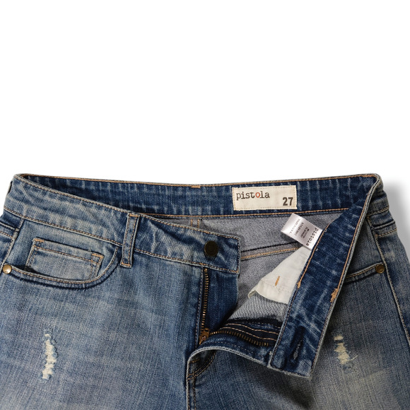 NWOT Pistola Distressed Patch Mid-Rise Slim Ankle Denim Jeans Sz 27x27.50 Blue - Picture 4 of 10